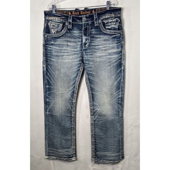 Rock Revival Jacopo Boot Cut Jeans 36x28 Acid Wash New Without Tags